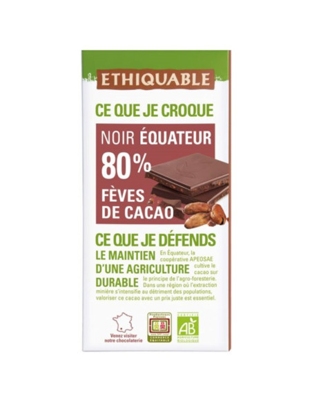 Chocolate 80% Nibs Cacao Bio 100g Ethiquable | EKIEKO