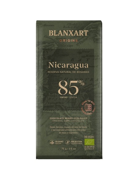Chocolate Negro 85% Cacao Nicaragua Ecológico 75g | Blanxart