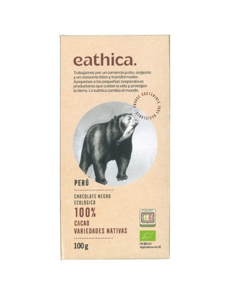 Dark Chocolate 100% Cacao Peru Bio 100g | Eathica