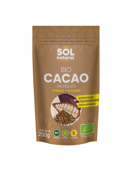 Bio und Vegan Rohes Kakaopulver 250g | Solnatural