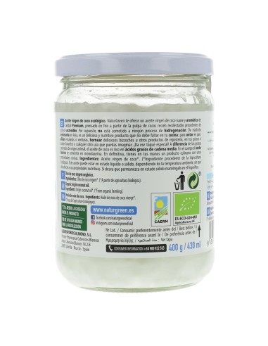 Organic Virgin Coconut Oil 430 ml | NaturGreen