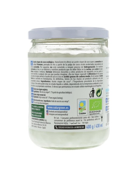 Olio di cocco vergine biologico 430 ml | NaturGreen