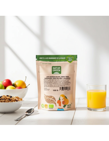 Flakes Flax Wheat Buckwheat Coconut and Blueberries Bio 150 g | NaturGreen
