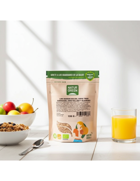 Copos Lino Trigo Sarraceno Coco y Arándanos Bio 150 g | NaturGreen