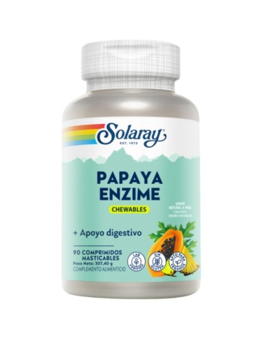 Papaya Enzime Masticable Sabor Piña 90 comp | Solaray