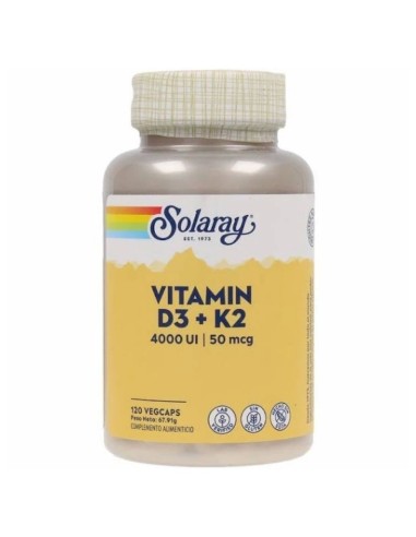 D3K2-vitamiini 120 kapselia - D3 + K2 kaava | Solaray
