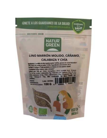 Biologische lijnzaad, hennepzaad, pompoenzaad en chiazaad 150 g | NaturGreen