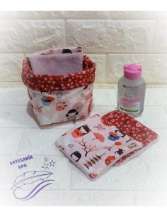 Cesta con toallitas desmaquillantes reutilizables Sakura | EKIEKO