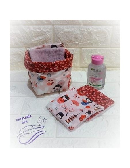 Cesta con toallitas desmaquillantes reutilizables Sakura | EKIEKO